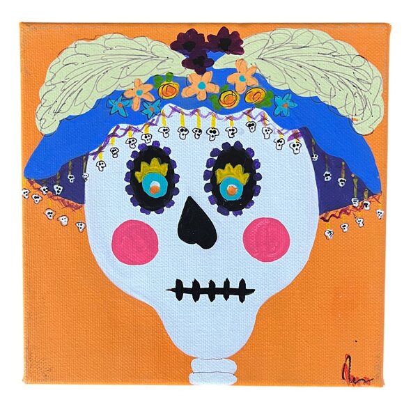Sugar Skull Original Painting on Canvas Great for Halloween or anytime! - Picture 3 of 3
